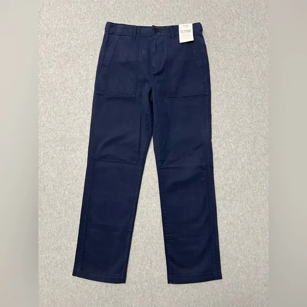 Madewell Straight Utility Pants NWT Size 26 Navy High Rise Full Length Twill